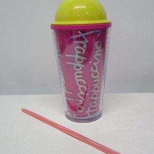 NEW! Starbucks Frappaccino Pink & Yellow Acrylic Insulated Tumbler 24fl.oz